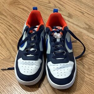 Nike Kids' Blue and White Sneakers with Orange Accents